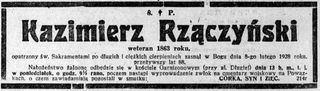 Zdjęcie powstańca styczniowego Kazimierz Rzączyński