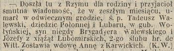 Nekrolog Tadeusza Walewskiego Nekrolog Tadeusza Walewskiego
