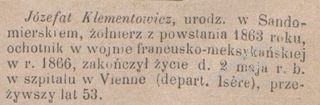 Zdjęcie powstańca styczniowego Józef Klementowicz