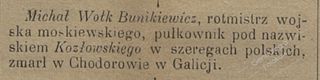 Zdjęcie powstańca styczniowego Michał Bunikiewicz