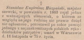 Zdjęcie powstańca styczniowego Stanisław Eugeniusz Hiszpański