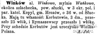 Opis okolicy szlacheckiej Winków powiat słucki