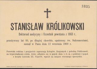 Zdjęcie powstańca styczniowego Stanisław  Królikowski 