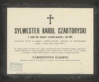 Zdjęcie powstańca styczniowego Sylwester Karol Czartoryski