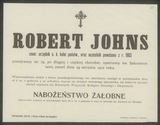 Zdjęcie powstańca styczniowego Robert Johns