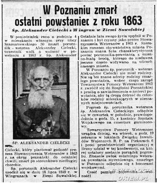 Zdjęcie powstańca styczniowego Aleksander Cielecki