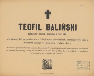 Zdjęcie powstańca styczniowego Teofil  Baliński 