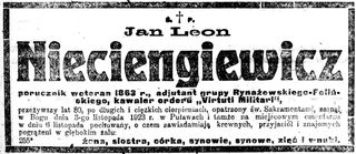 Zdjęcie powstańca styczniowego Jan Leon Nieciengiewicz