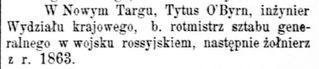 Zdjęcie powstańca styczniowego Tytus Jan O'Byrn