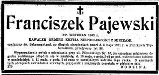 Zdjęcie powstańca styczniowego Franciszek Pajewski