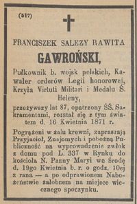 Nekrolog Franciszka Gawrońskiego